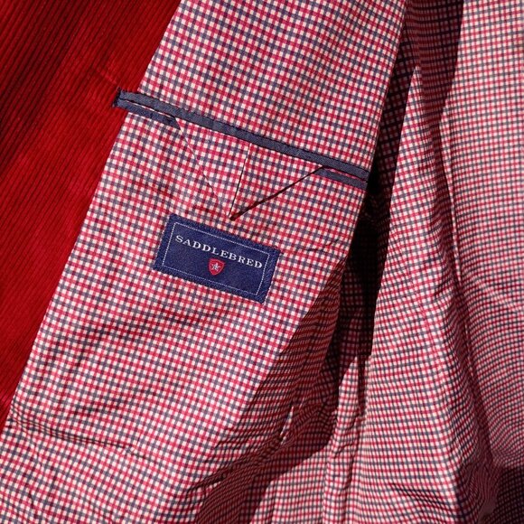 SADDLEBRED Jacket Mens 56R Sport Coat Red Corduroy 2 Button Christmas Blazer - Picture 9 of 16